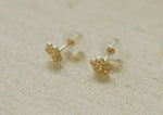 10K Solid Gold Tiny Line Rose Flower Stud Earrings Real Gold - TGE061