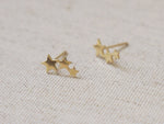 10K Solid Gold Tiny Flat 3 Star Stud Earrings Real Gold - TGE049