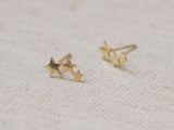 10K Solid Gold Tiny Flat 3 Star Stud Earrings Real Gold - TGE049