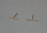 10K Tiny Solid Gold Rope Stud Earrings, Staple Twist 10mm, 5.5mm Round Straight Line Bar - TGE004