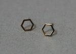 10K Solid Gold Tiny Line Hexagon Stud Earrings, Geometric - TGE059