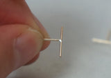 10K Solid Gold Tiny Thin Line Earrings,10mm Round Straight Line Bar - TGE003-2