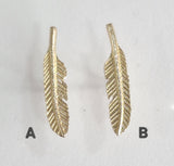 10K Solid Gold Tiny Feather Earrings Real Gold - TGE087