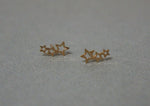 10K Solid Gold Tiny Line 3 Star Stud Earrings Real Gold - TGE048