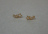 10K Solid Gold Tiny Line 3 Star Stud Earrings Real Gold - TGE048