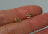 10K Solid Gold Tiny Spider Web Stud Earrings Real Yellow Gold - TGE083