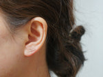 10K Solid Gold Tiny Thin Line Earrings,10mm Round Straight Line Bar - TGE003-2