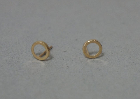 10K Solid Gold Line Circle Stud Earrings Real Gold - TGE027