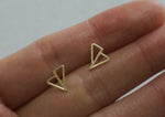 10K Solid Gold Geometric Double Triangle Stud Earrings Real Gold - TGE071