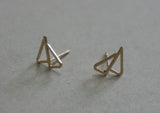 10K Solid Gold Geometric Double Triangle Stud Earrings Real Gold - TGE071