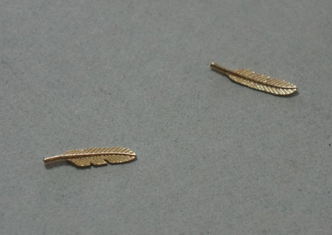 10K Solid Gold Tiny Feather Earrings Real Gold - TGE087