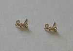 10K Solid Gold Tiny LOVE Earrings Small Letter Real Gold - TGE041