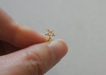 10K Solid Gold Tiny Pattern Line Star Stud Earrings Real Gold - TGE010