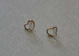 10K Solid Gold Tiny Line Atypical Heart Earrings Real Gold - TGE036