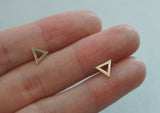 10K Solid Gold Stud Earrings Line Triangle Real Gold - TGE028