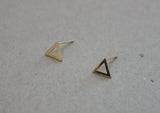 10K Solid Gold Stud Earrings Line Triangle Real Gold - TGE028