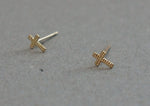 10K Solid Gold Tiny Cross Stud Earrings, Patterned Cross Classic Real Gold - TGE056