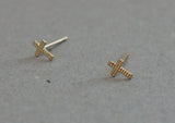 10K Solid Gold Tiny Cross Stud Earrings, Patterned Cross Classic Real Gold - TGE056