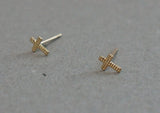 10K Solid Gold Tiny Cross Stud Earrings, Patterned Cross Classic Real Gold - TGE056