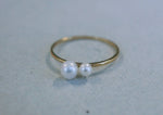 2 White Pearl, 14K solid Gold Ring, simple, double pearl, basic design, elegant, bridesmaid jewelry - TGR015