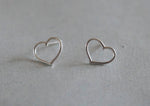 925 Sterling Silver stud Earrings, Line Heart, hollow thin heart, simple, cute - TSE027