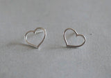 925 Sterling Silver stud Earrings, Line Heart, hollow thin heart, simple, cute - TSE027