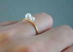 2 White Pearl, 14K solid Gold Ring, simple, double pearl, basic design, elegant, bridesmaid jewelry - TGR015