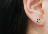 925 Sterling Silver, black epoxy stud, circle line earrings, geometric stud - TSE005