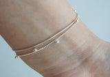 925 Sterling Silver Bracelet with ball, Silver Layering Bracelet, Thin Silver Bracelet - TGS001