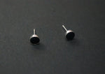 925 Sterling Silver, black epoxy stud, circle line earrings, geometric stud - TSE005