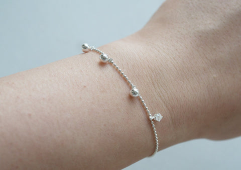 925 Sterling Silver Bracelet with 3 balls and Cubic Zirconia, Silver Ball Bracelet, Thin Silver Bracelet - TGS005