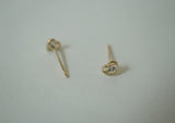 14K Solid Gold Stud Earrings Cubic Zirconia Heart Yellow Gold Line White CZ - TGE41008