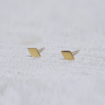 10K Solid Gold Tiny Diamond Stud Earrings Real Gold, Geometric - TGE102