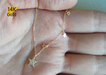 14K Solid Gold Necklace, Thin Chain, CZ Star with Tiny Stars Pendant, 14K Yellow Gold Chain Necklace - TGN102