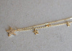 14K Solid Gold Necklace, Thin Chain, CZ Star with Tiny Stars Pendant, 14K Yellow Gold Chain Necklace - TGN102