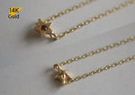 14K Solid Gold Star Necklace Earrings Set, Thin Chain 14K Yellow Gold Star with Brown Cubic Zirconia - TGN005