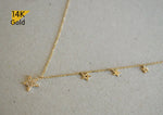 14K Solid Gold Necklace, Thin Chain, CZ Star with Tiny Stars Pendant, 14K Yellow Gold Chain Necklace - TGN102