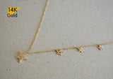 14K Solid Gold Necklace, Thin Chain, CZ Star with Tiny Stars Pendant, 14K Yellow Gold Chain Necklace - TGN102