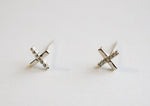 925 Sterling Silver CZ  Cross Studs, X Cross Stud Earrings, X Studs, X Earrings - TSE018