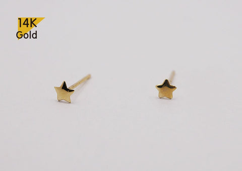 14K Solid Gold Star Stud Earrings, Thin Star Stud Earrings, Tiny Star Studs - TGE41004