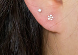 925 Sterling Silver, Mini CZ Studs Flower, Snow Flake Earrings - TSE004