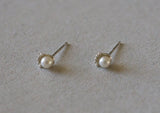 925 Sterling Silver, Mini White Pearl Earrings, Eyelash Earrings, Eye Studs - TSE010