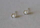 925 Sterling Silver, Mini White Pearl Earrings, Eyelash Earrings, Eye Studs - TSE010