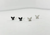 925 Sterling Silver Butterfly Earrings, White cz Earrings, Black CZ Earrings - TSE002