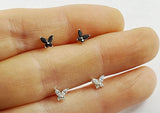 925 Sterling Silver Butterfly Earrings, White cz Earrings, Black CZ Earrings - TSE002