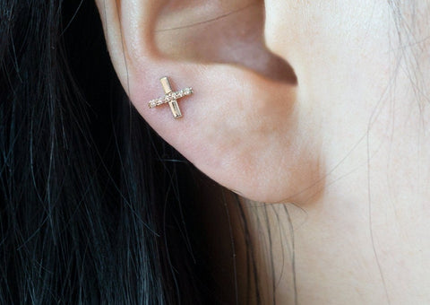 925 Sterling Silver CZ  Cross Studs, X Cross Stud Earrings, X Studs, X Earrings - TSE018