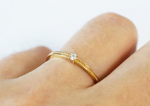 14K Solid Gold Ring, CZ Wedding Ring, Promise Ring - TGR222