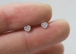 925 Sterling Silver, White CZ Studs heart Earrings 3mm, Cubic Zirconia - TSE025