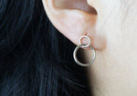 925 Sterling Silver stud Earrings, Double Circle line, minimal, geometric stud - TSE037