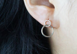 925 Sterling Silver stud Earrings, Double Circle line, minimal, geometric stud - TSE037